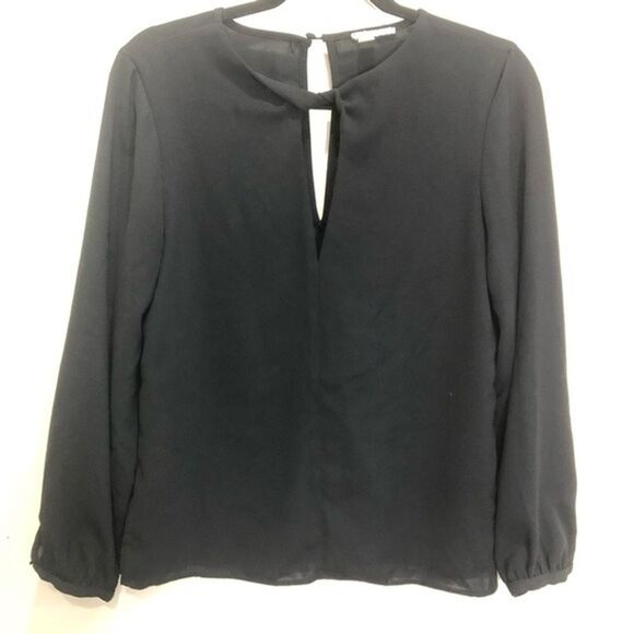 Halogen‎ Black Slit Neck Flowy Blouse Size XS Career Business Minimalist Capsule - Picture 1 of 6